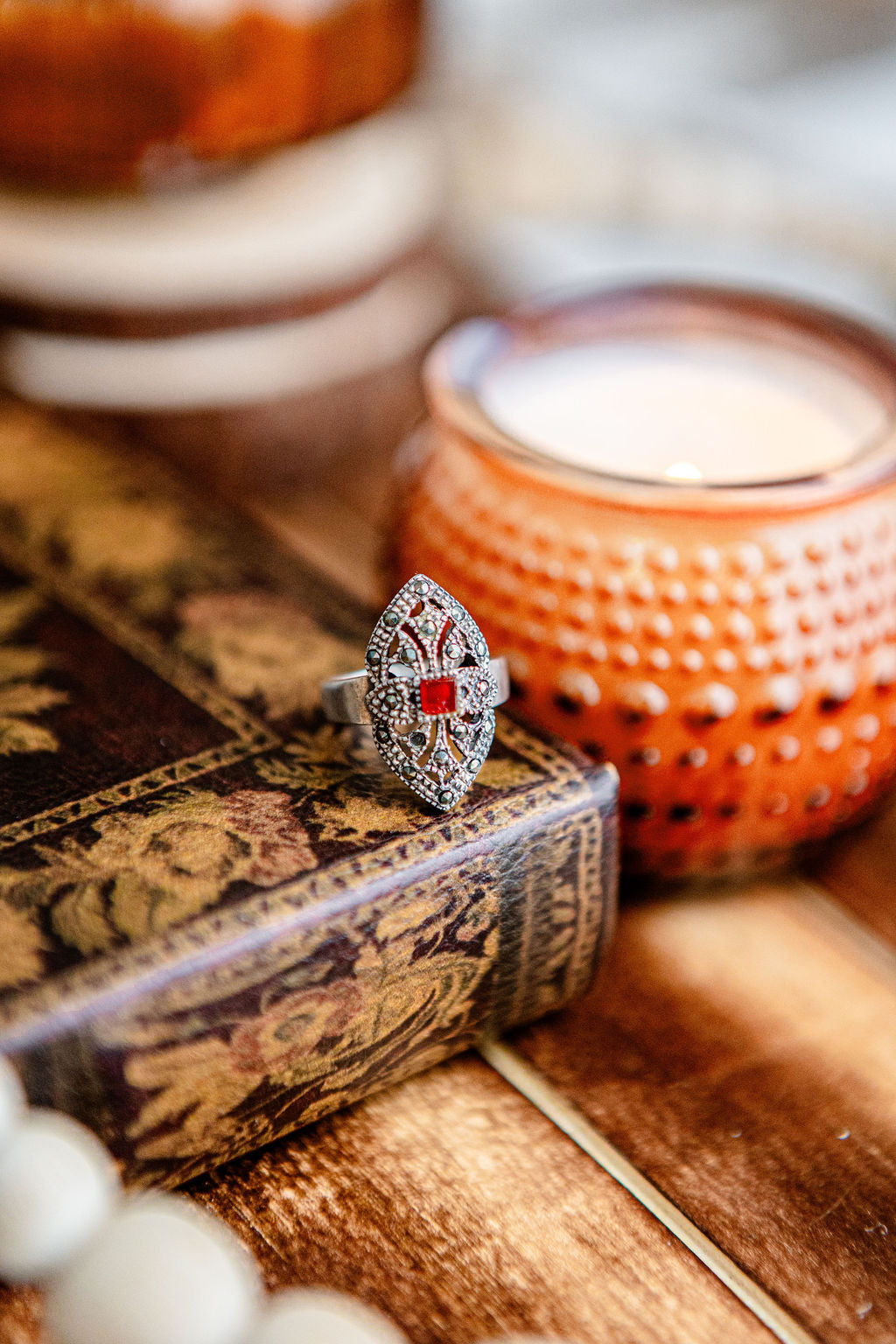 Garnet and Marcasite Ring