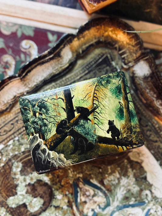 Morning in the Woods with Bears Russian Trinket Box